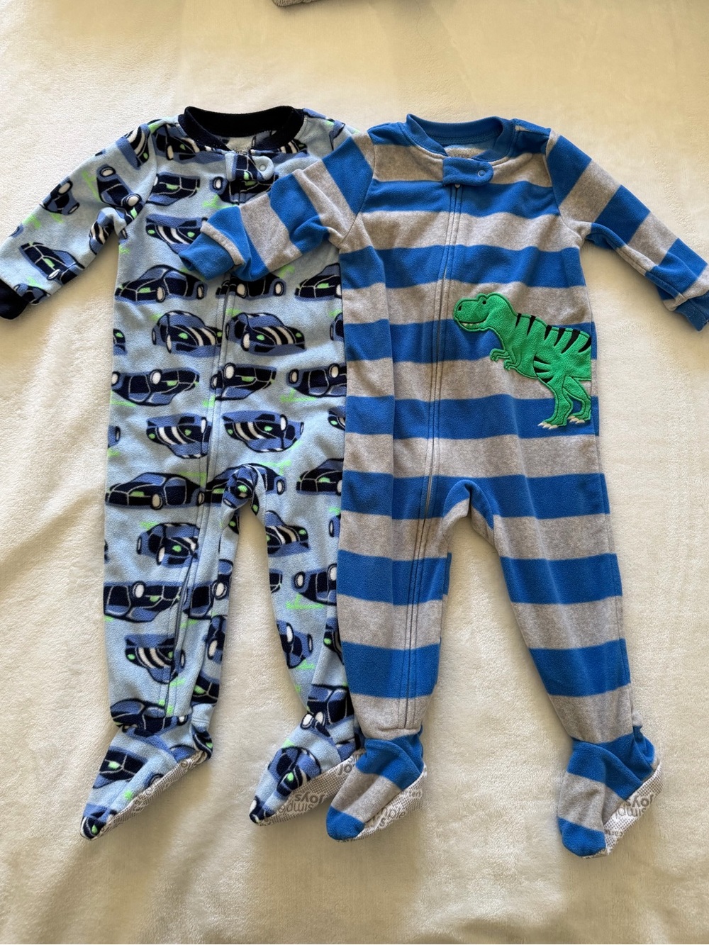 Simple joys by Carter’s - 2 pack.Blue & Gray Striped Dino Footie Size 12 M
